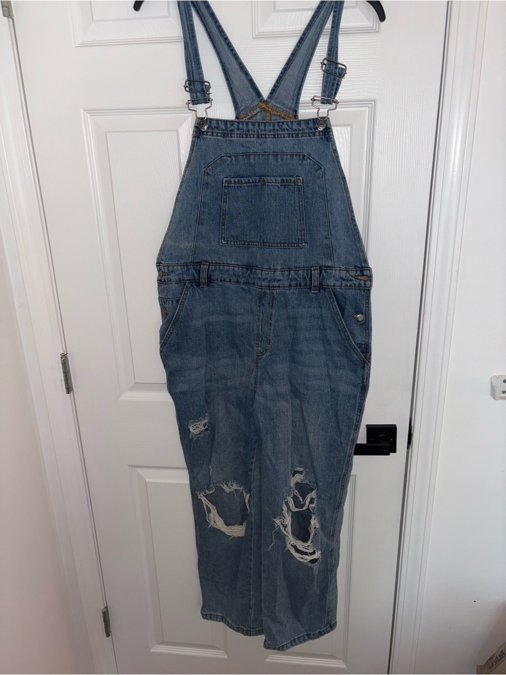 Distressed Denim Overalls - Blue